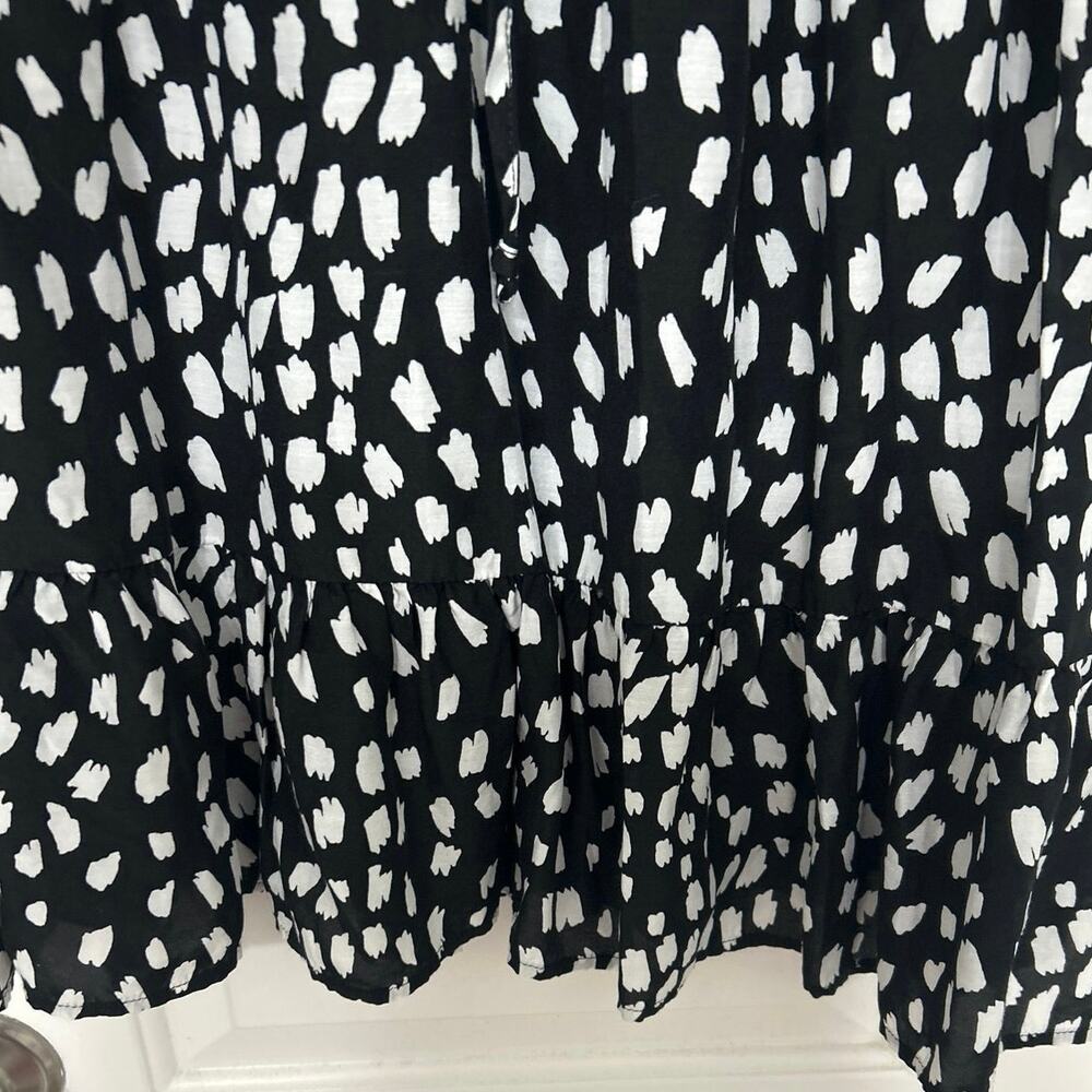 Vineyard Vines Black White Silk Blend Dress Large V Neck Long Sleeve Ruffle Hem - Picture 7 of 16